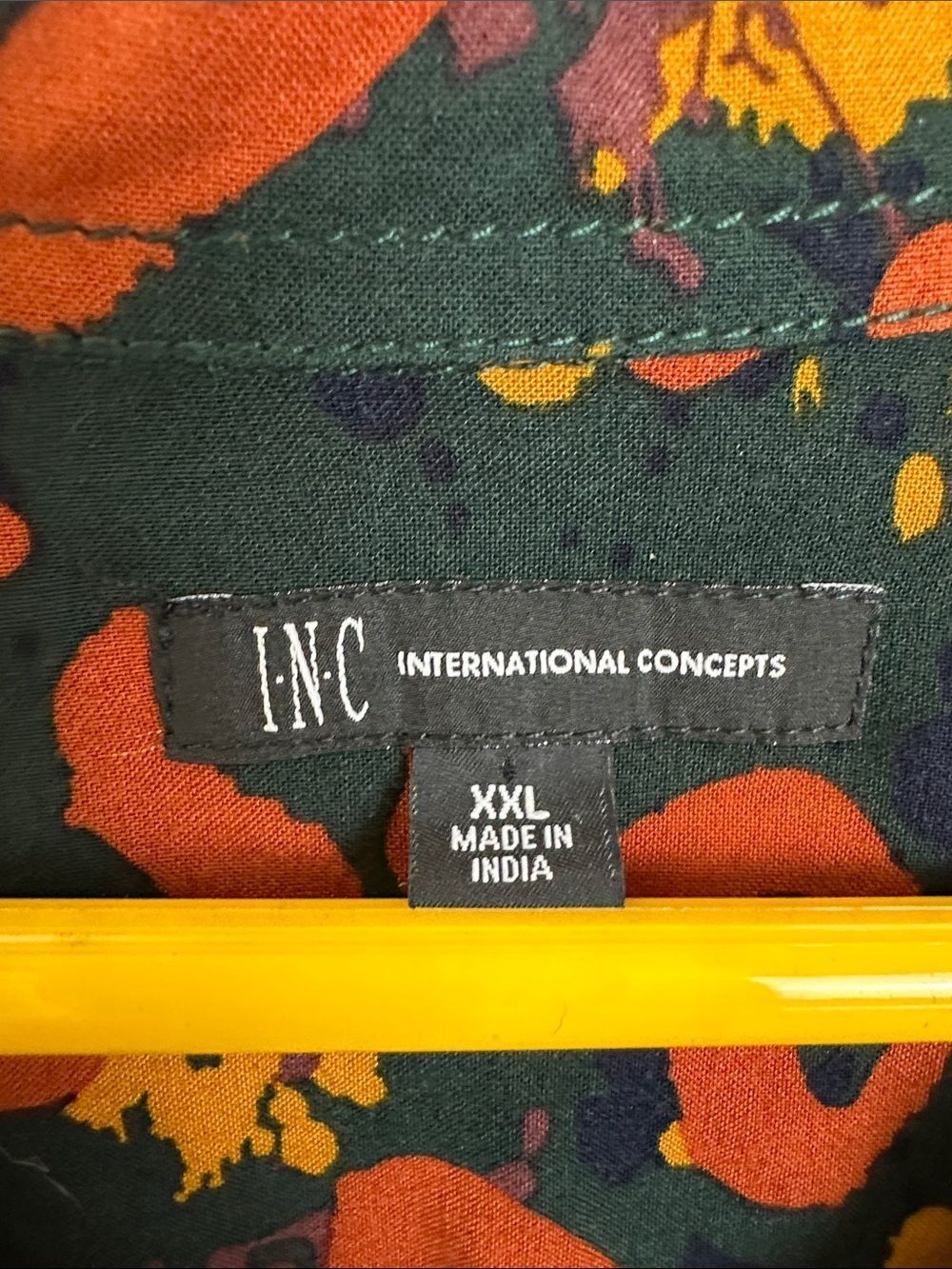 INC Short-Sleeve Button Shirt with Orange & Yellow Print - Picture 2 of 10